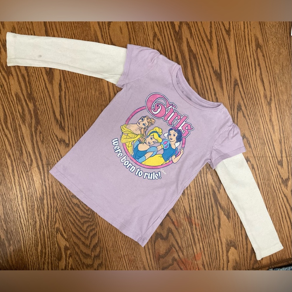 💕👑💕GAP Girls' Purple and White Disney Princesses Long Sleeve Shirt